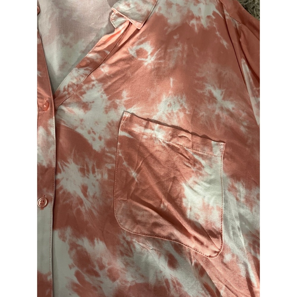 Como Blue Women's Tie Dye Button Up Shirt Peach NWOT 3X Tie Bottom Swim Cover Up - Picture 4 of 8